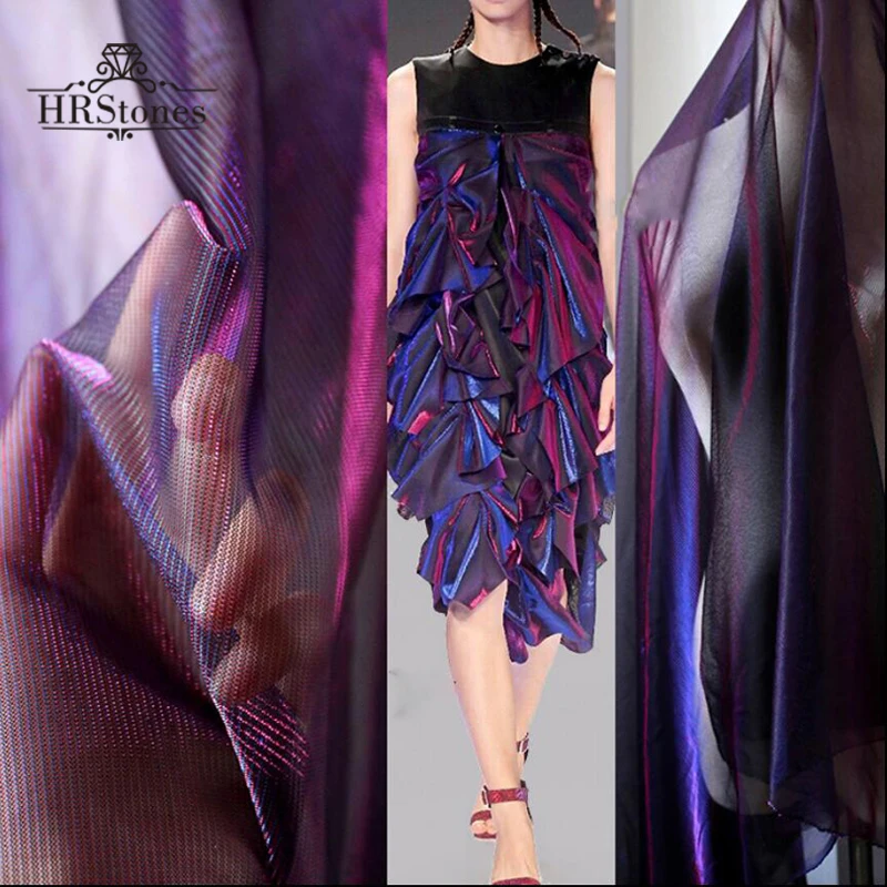 

Cosplay material Evening Dress Fabric Metallic Flashing Rridescence Magic Color Fabrics Wedding Dress Mesh Fabric