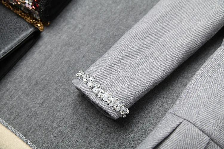 Women autumn winter dress long sleeve ruffles hem diamonds beading brand desinger double breasted notched collar woolen dresses