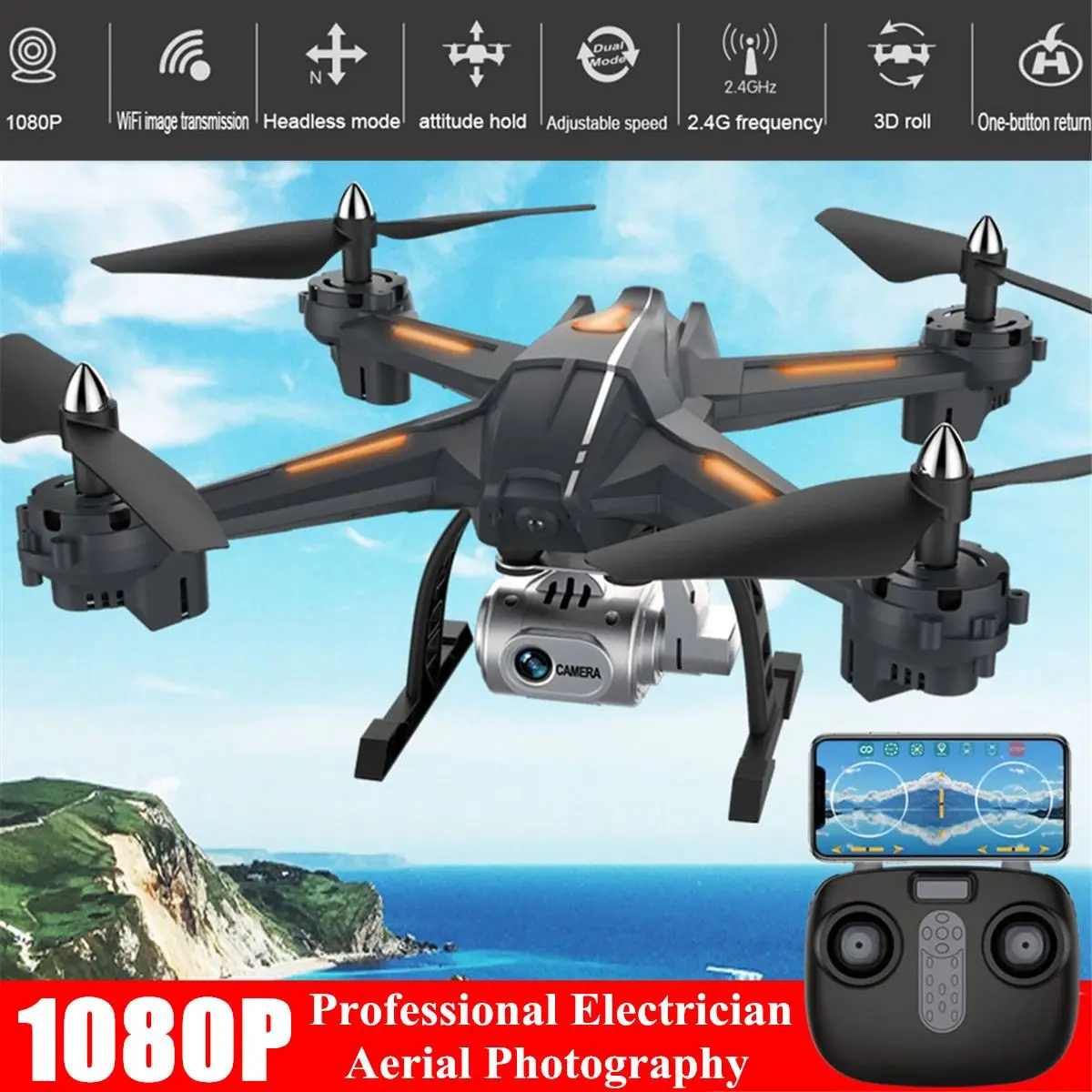 

GPS FOLLOW ME WIFI FPV Quadcopter Drone With 1080P HD Wide Angle Camera Altitude Hold Durable Professional RC Drone Kid gift