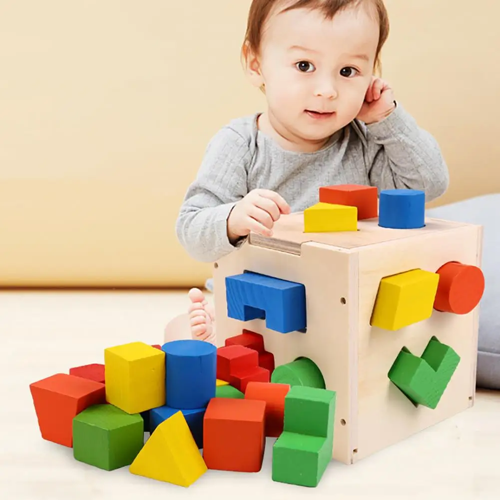 Children Wooden Block Shape Learning Sorting Box Educational Toy Gift 