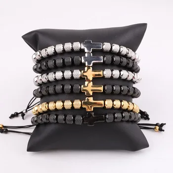 New Design High Quality Stainless Steel Beads Cross Charm Friendship Custom Macrame Adjustable Beads Bracelet For Men