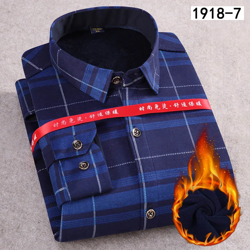 SS-1918-7 Aoliwen новая зимняя теплая рубашка мужская плюс бархатная Толстая двойная бархатная теплая рубашка с принтом клетчатый костюм из тянущейся ткани Рубашка Фланелевая шерсть - Цвет: SS-1918-7