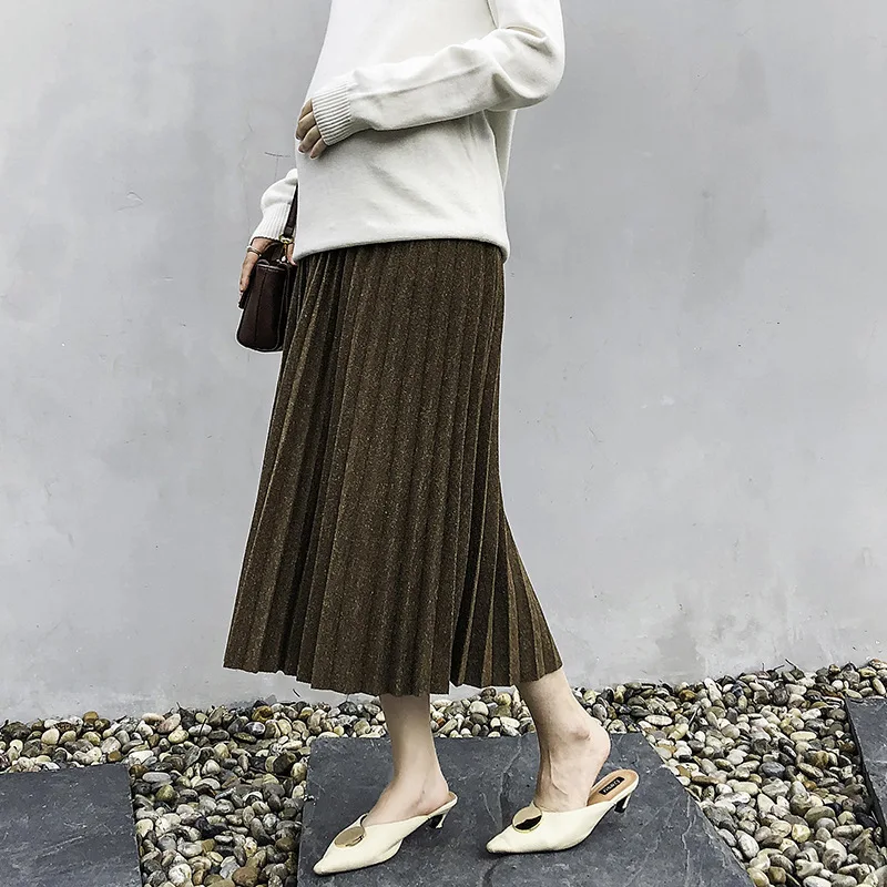 High Waist Pleated Skirt Maternity Clothes For Pregnant Women Autumn Winter Skirt Bottoming Abdominal Skirts Pregnancy Clothing