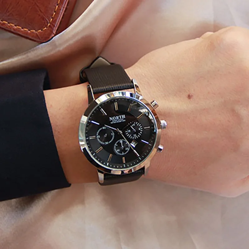 NORTH de lujo reloj de los hombres a prueba de agua moda casual reloj de pulsera de cuarzo de cuero genuino hombre de negocios relojes deportivos hombres reloj azul