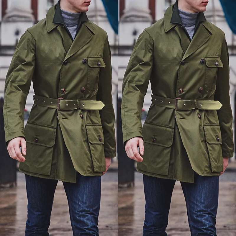 Мужской Тренч пальто размера плюс Пряжка ремень кнопка карман Slim Fit лацкан воротник куртка