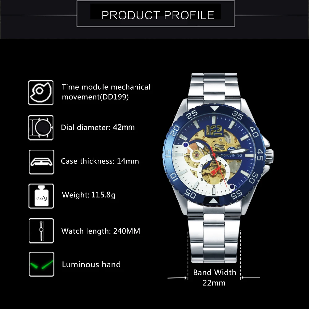 FORSINING Business Automatic Mechancial Watch Men Classic Skeleton Mens Watches Top Brand Luxury Steel Strap Wristwatch Gift