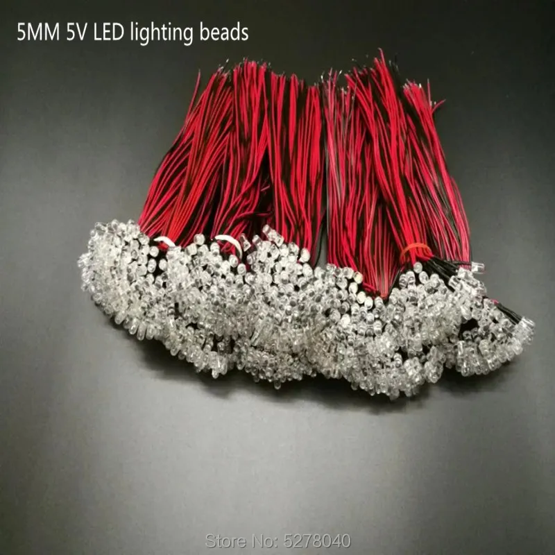 5V lighting beads 5MM Transparent highlight 20cm red yellow blue green white warm white pink orange purple 50pcs/lot