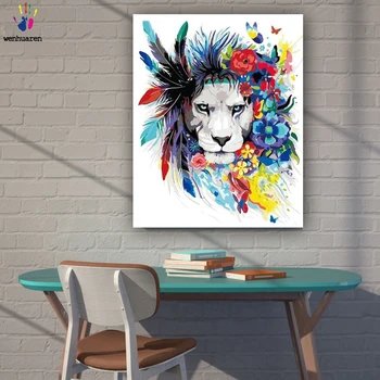 

DIY colorings pictures by numbers with colors Abstract lion picture drawing painting by numbers framed Home