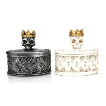 

Creative Gothic Vintage Mini Storage Box Skeleton Skull Crown Jewelry Necklace Earromgs Organizer Holder Desktop Decor