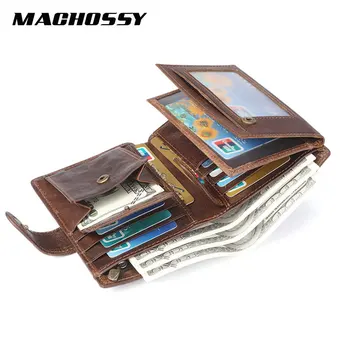 

MACHOSSY Genuine Cow Leather Men Wallet Crazy Horse Coin Purse Portomonee Walet PORTFOLIO Cuzda Mini Card HolderFashion
