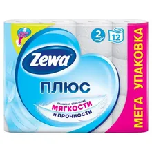 Туалетная бумага «Белая» Zewa Plus, 2 слоя 12 рулонов