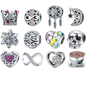 

BISAER 925 Sterling Silver Charms Princess Crown Bowknot Coffee Cup Beads Fit Original Design Bracelets DIY Jewelry Making