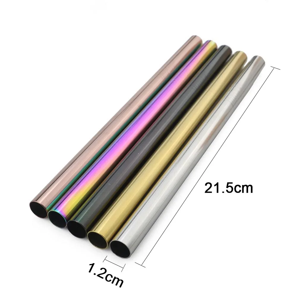 Set of 2 Reusable Extra-Wide Stainless Steel Straws with Cleaning Brush