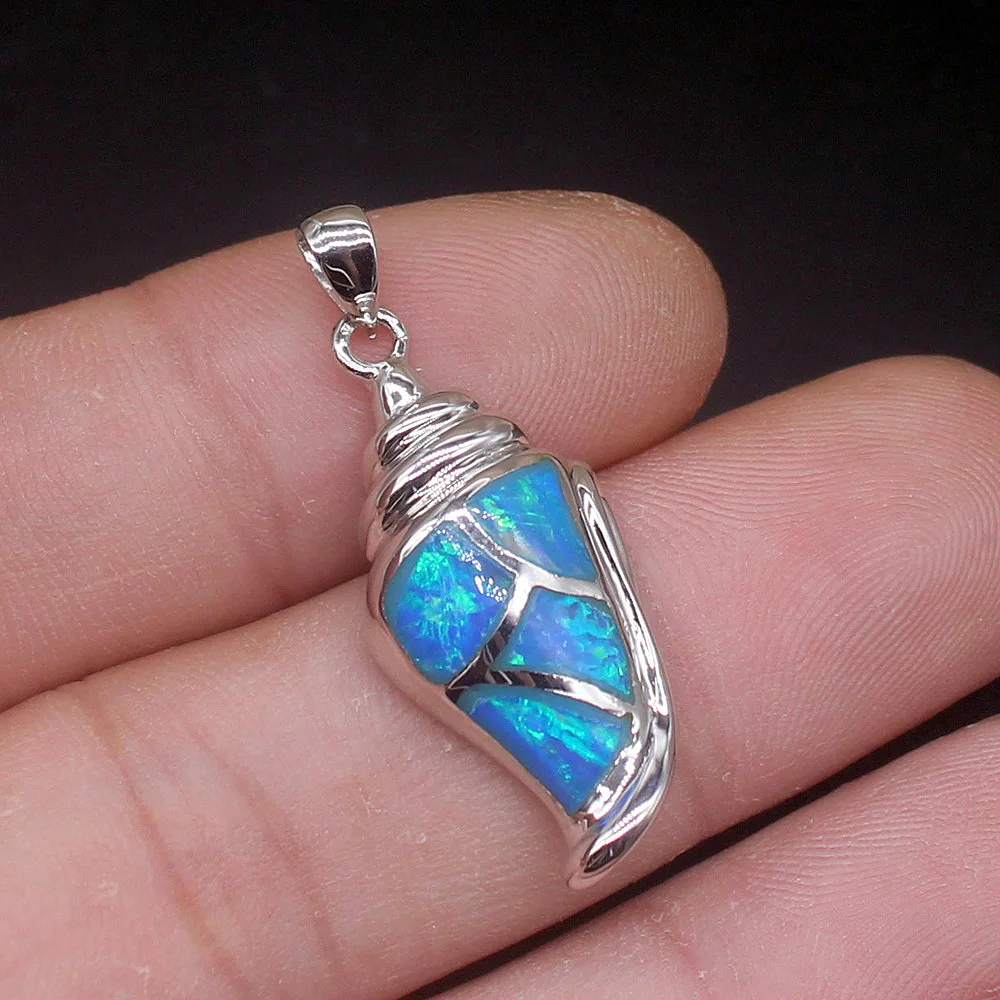 Gemstonefactory Jewelry Big Promotion 925 Silver Special Blue Opal Conch Shape Women Ladies Gifts Necklace Pendant 20214528