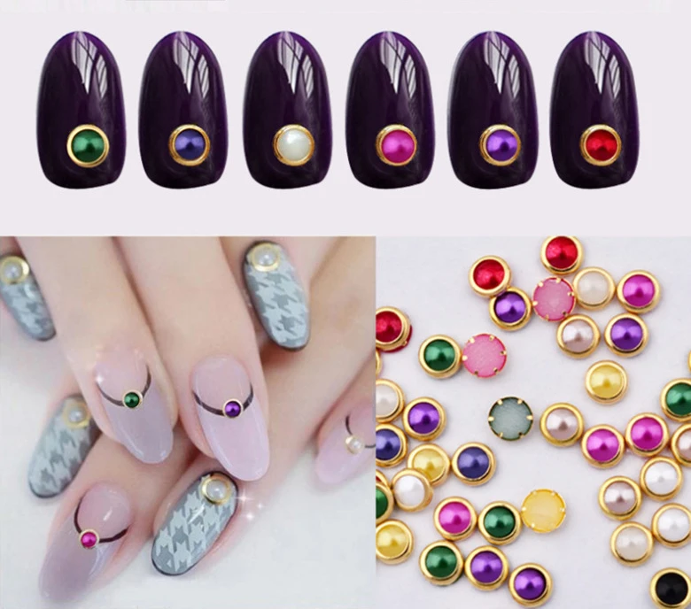 100 шт./упак. много Цвета полукруглых жемчужин для 3D nail art Украшение Стразы для бусины для ногтей Красота и блестящими жемчужинками