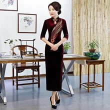 Открытый дождь осень и зима вельветовые наклейки с цветами приклеивающиеся Кристаллы Длинные Cheongsam модный Дебютант ветер Eleg