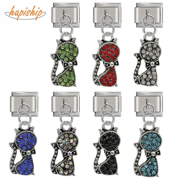 

Hapiship 2019 Original Daisy Cute Cat Twinkling CZ Charm Fit 9mm Italian Bracelet Bangle Stainless Steel Jewelry Making DJ185