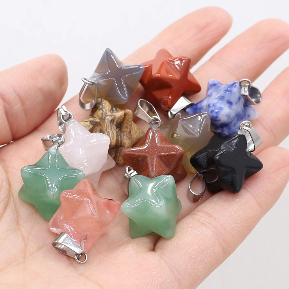 24PCS Wholesale Natural Stone Eight-pointed Star Pendant For Jewelry Making DIY Necklace Accessories Gemstone Gift Free Shipping