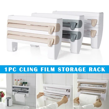 

Wall Mounted Roll Dispenser Kitchen Fresh Keeping Film Storage Rack with Belt Cutter LBShipping