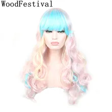 Женский разноцветный радужный длинный волнистый синтетический термостойкий парик для косплея женщин s парики с челкой