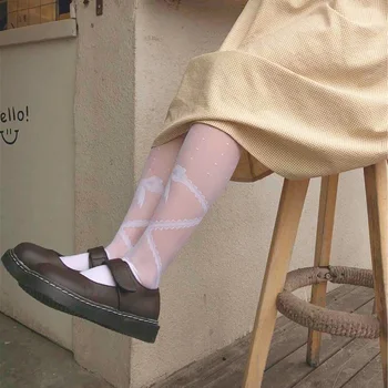 

Japan white Lace Dot Stockings Women Thin Long Knee Silk Stocking Summer High Ealstic Pantyhose Stocking Leg Dress Calcetine