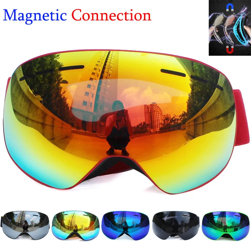 Ski Goggles with Magnetic Double Layers Lens Skiing Anti-fog UV400 Snowboard for Man Women Glasses Eyewear | Спорт и развлечения