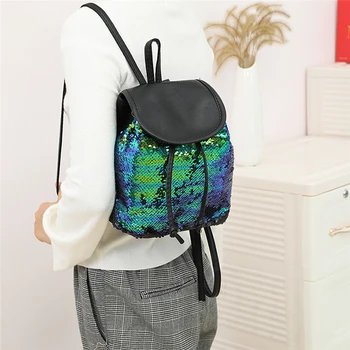 

Women High Quality Casual Backpacks 2020 PU Leather Squien Backpacks Trendy Female Drawstring Teenage Girls School Backpack