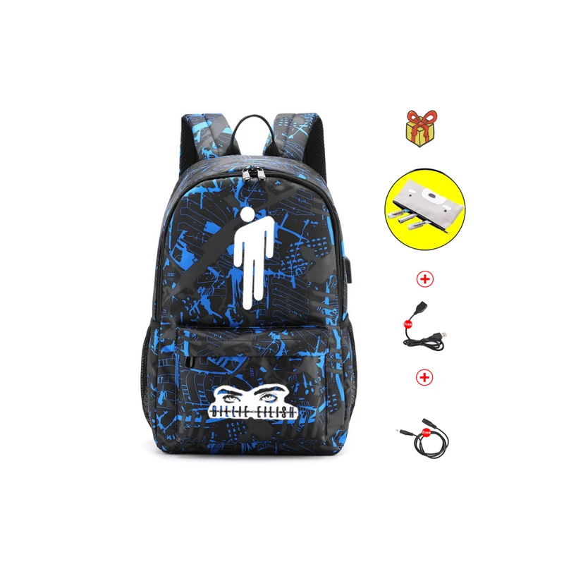 Модный рюкзак Billie Eilish, школьный, студенческий, Светящийся рюкзак для подростка, мальчика, девочки, USB, рюкзак для ноутбука, рюкзак для путешествий, мужские, женские сумки