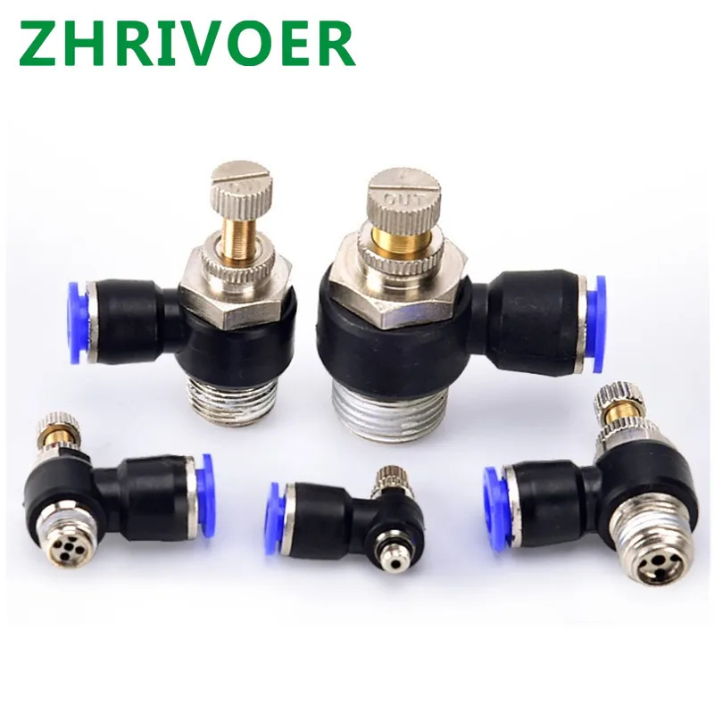 

1 pcs M5" 1/8" 1/4" 3/8" 1/2 air speed Regulating valve throttle valve SL 4 6 8 10 12mm Fast connection Pneumatic Fitting