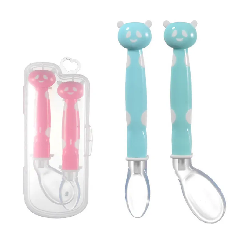 Soft Silicone Baby Spoons Infant Safety Utensil Bendable Winding Spoon Toddler Training Feeding with Storage Box | Мать и ребенок