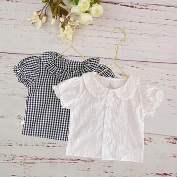 

New Fashion Baby Girl Clothes Short-sleeve Shirt Summer 2020 Plaid Doll Shirt Toddler Tops Cotton Wild Cute Children Kid Outfits