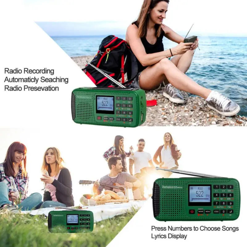 

RETEKESS HR11S Portable Radio Bluetooth Speaker Solar Radio FM MW SW with MP3 Player Digital Recorder