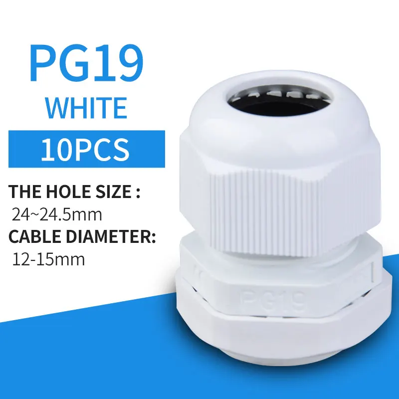 thumbnail image 2 of 15 Pack PG19 White Plastic Cable Glands - Waterproof, For 12-15mm Cable Diameter, With Locknut & Washer 2 of 14