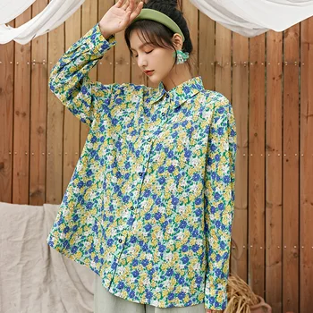 

S8650 Korean-style Designer Paragraph Loose Elegant Retro Printed Shirt Female Non-mainstream Versitile Fashion Oil Painting Shi
