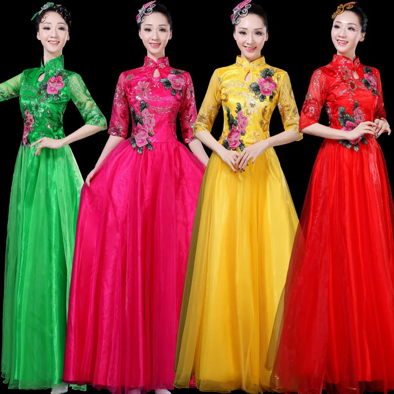 2020 Nieuwe Voor Middelbare Leeftijd En Oude Mensen Dans Kleding Elegante Klassieke Lange Rok Citer Jurk Chinese Stijl Vrouwelijke Chorus 2020 Nieuwe Voor Middelbare Leeftijd En Oude Mensen Dans Kleding Elegante Klassieke Lange Rok Citer Jurk Chinese Stijl Vrouwelijke Chorus