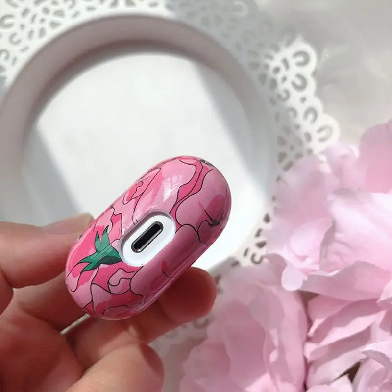 OOTDTY подходит для AirPods1 2 поколения Роза протектор PC девушка стиль высокое качество