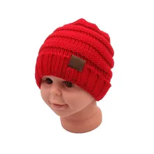 Зимние шапки для детей, однотонные теплые детские шапочки, вязаные крючком шапки ручной работы для мальчиков и девочек с буквой Cc