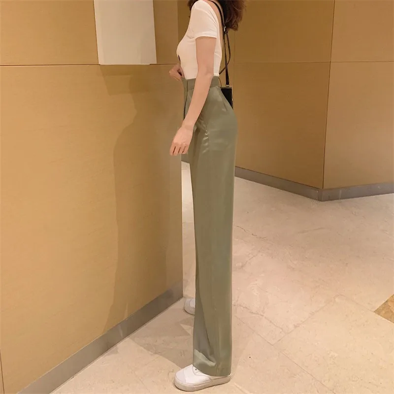 2020 Summer Women High Waist Wide Leg Trousers Korean New Office elegance Ins Thin Straight Pants Casual Pants Lady