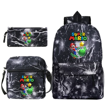 

3Pcs/Set Super Mario Pattern School Backpack For Teenager Boys Girls Orthopedic School Backpack Shoulder Children Bag