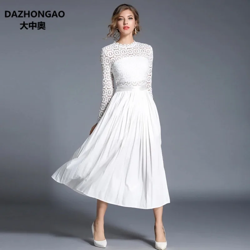 

2017 Autumn Clothing New Style WOMEN'S Dress Slim Fit Crochet Hollow out Water Soluble Lace Base Dress-Style Long Skirt Fashion