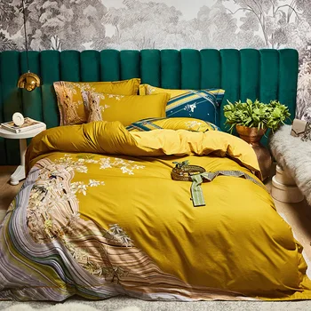 

100S Egyptian cotton Bedding Set Luxury digital printing duvet cover soft silky pillowcases fitted flat sheet Queen King size