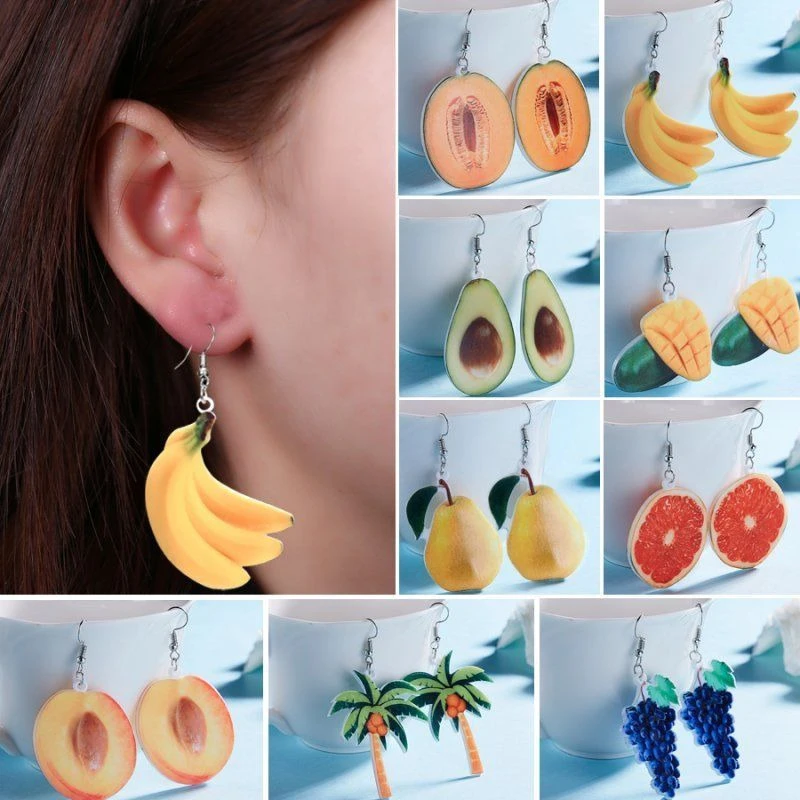 Cute Earrings for Women Trendy Statement Creative Funny Lifelike Fruits Acrylic Dangle