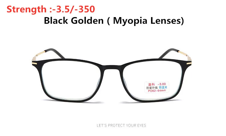 Диоптрия-1,0-1,5-2,0~-4,0 ультралегкие TR90 готовые очки для близорукости для женщин и мужчин квадратные студенческие близорукие очки с пружинным шарниром - Цвет оправы: Myopia 350