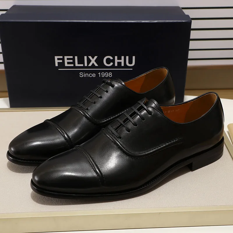FELIX CHU/элегантные мужские туфли-оксфорды с закрытым носком; Цвет черный, коричневый; официальная обувь из натуральной кожи на шнуровке; мужские свадебные модельные туфли; размеры 39-46