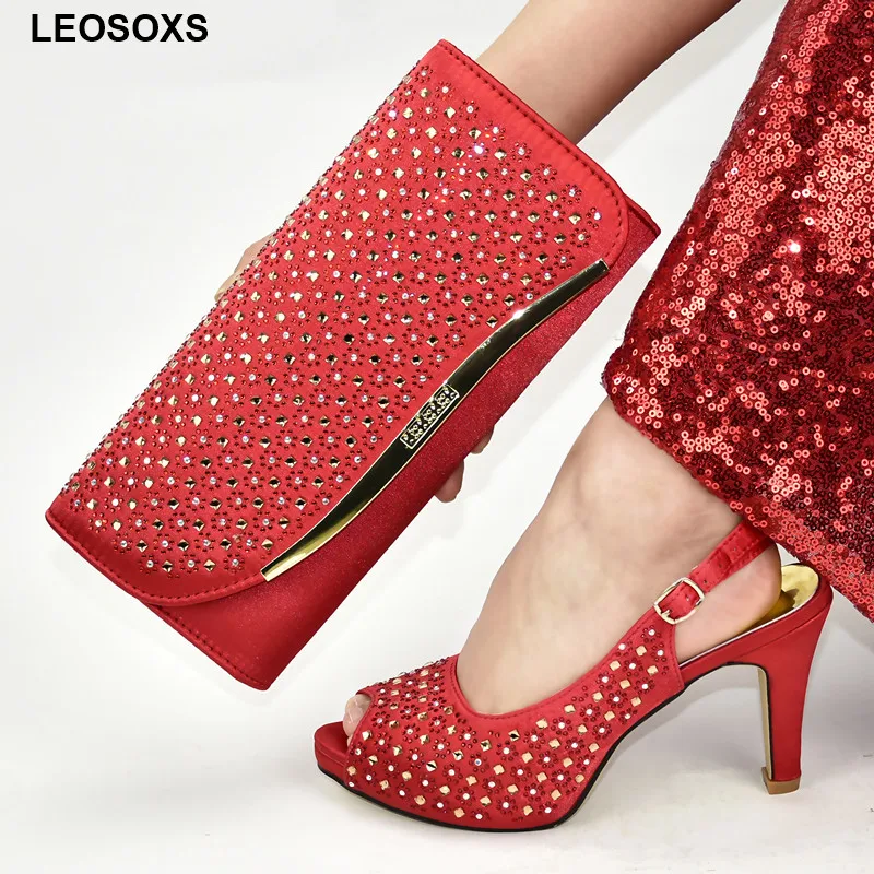

Decorated with Rhinestone Italian Shoe and Bag Set for Party In Women Luxury Shoes Women Designers Italian Shoes and Bags Set