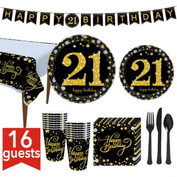 

Black Gold Pink Gold 21 30 40 50 60 70 80 Years Disposable Tableware Set Adult Birthday Party Supplies Home Table Decoration