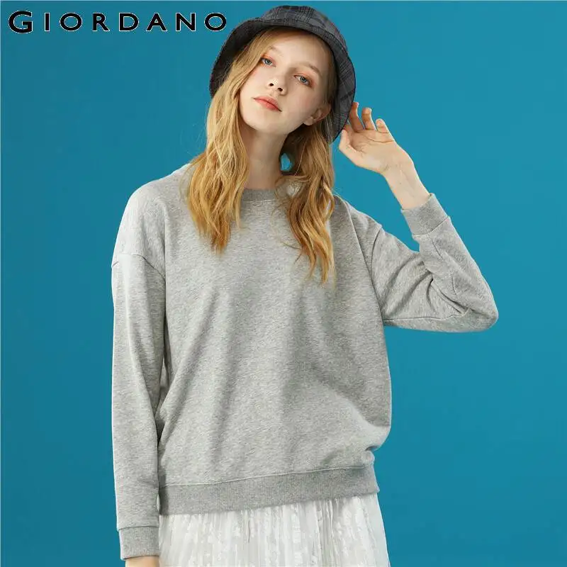  Giordano Women Sweatshirt Solid Color Crewneck Sweatshirt Loose Relax Sudadera Mujer Long Sleeve Mo