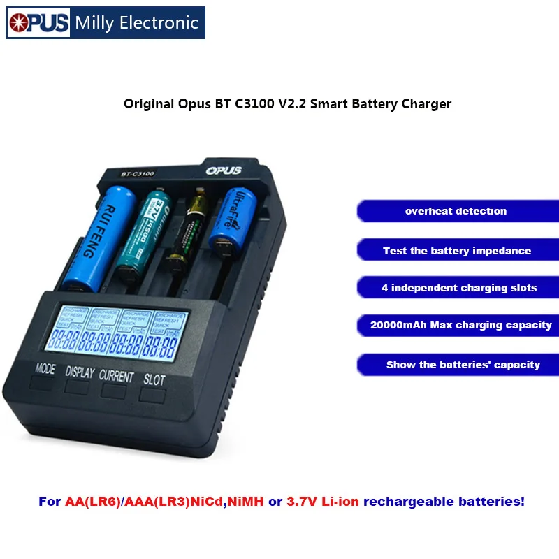 Умное зарядное устройство Opus BT C3100 V2.2 зарядка для аккумуляторов 4 ЖК слота Li