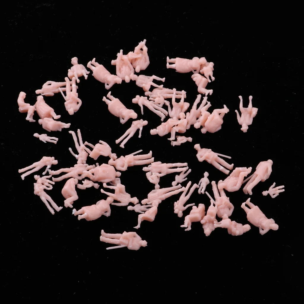 60pcs 1:87 HO Scale Unpainted People Figures Miniature Sandtable Models