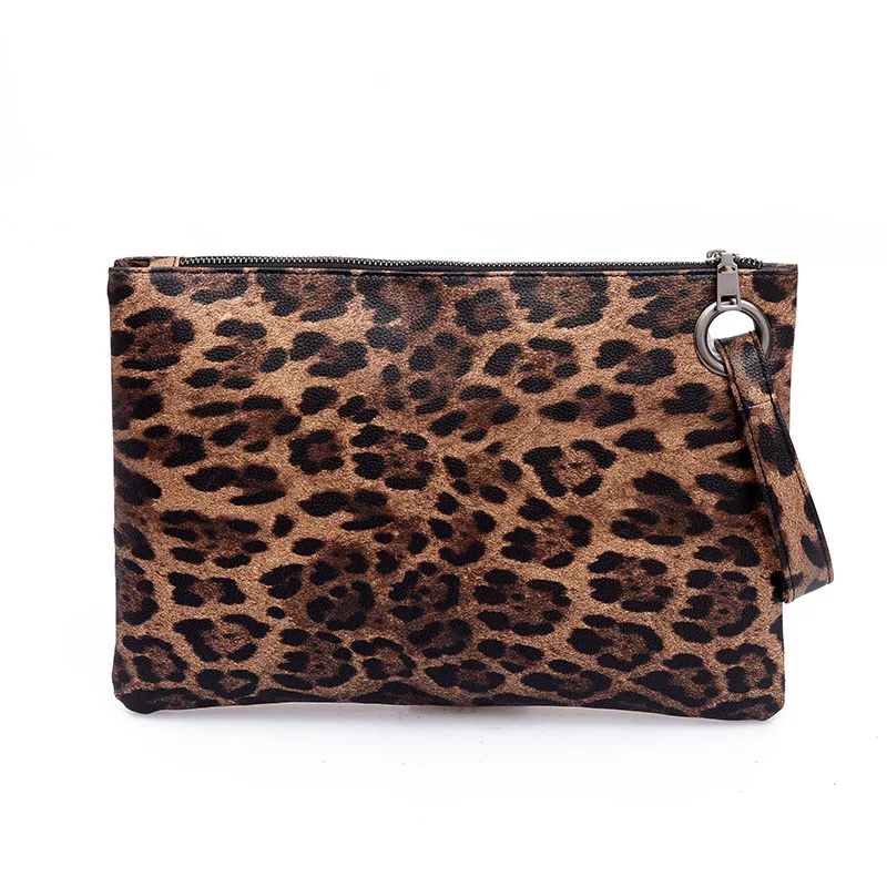 Casual Bags for Women Animal Print Leopard Clutch Female Fashion Design Leather Wallet Messenger Bag Ladies Elegant Handbag - Цвет: Brown